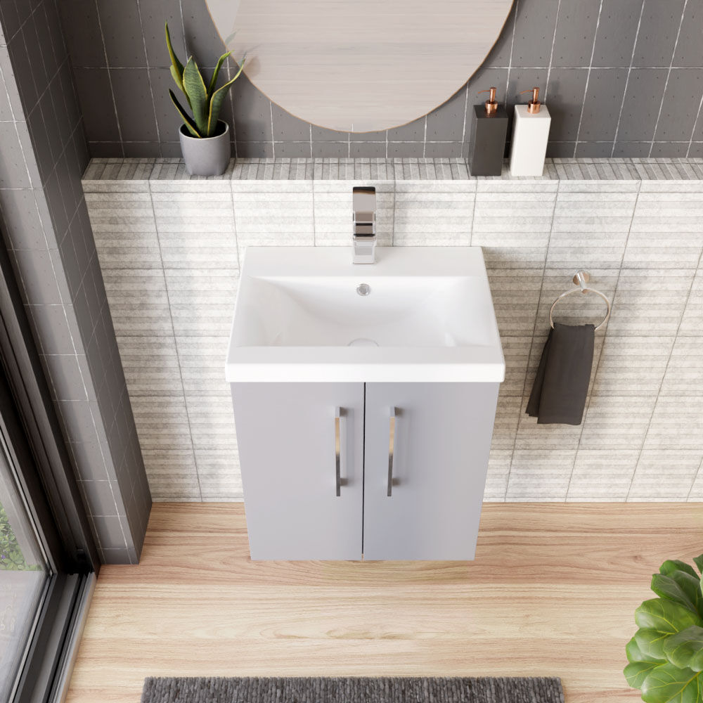 [BFLE2221A] Bramshall Contemporary 2 Door Wall Hung Vanity Basin Unit with Mid-Edge Basin, Choice of Size and Colour - Lifestyle 2