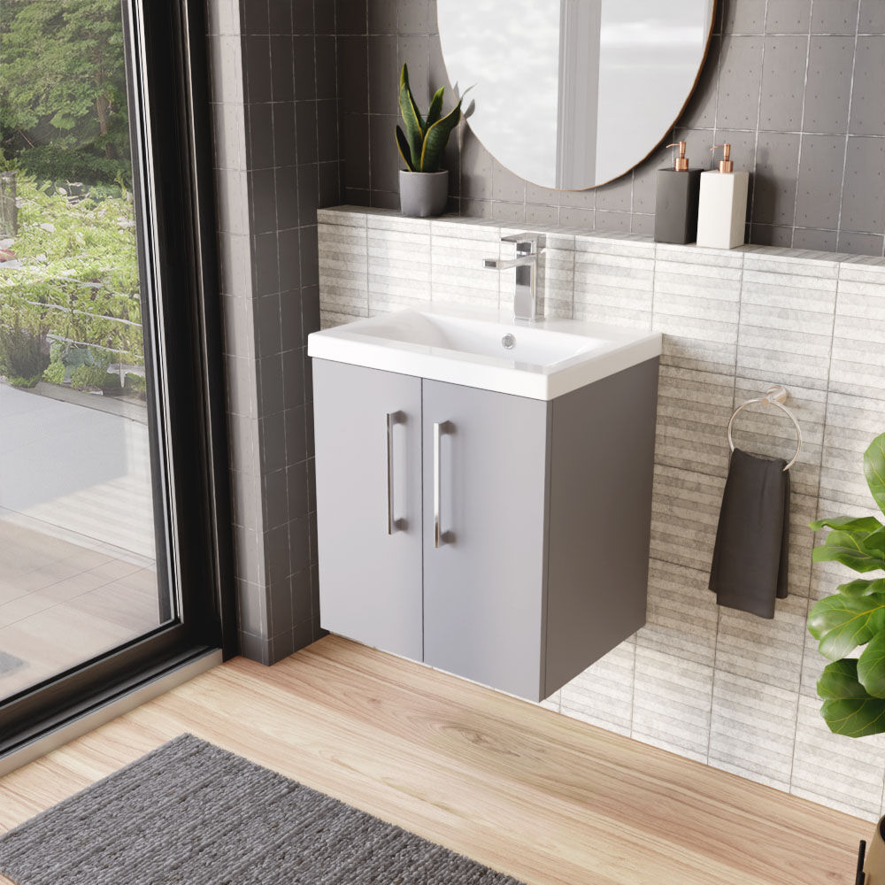 [BFLE2221A] Bramshall Contemporary 2 Door Wall Hung Vanity Basin Unit with Mid-Edge Basin, Choice of Size and Colour - Lifestyle 3