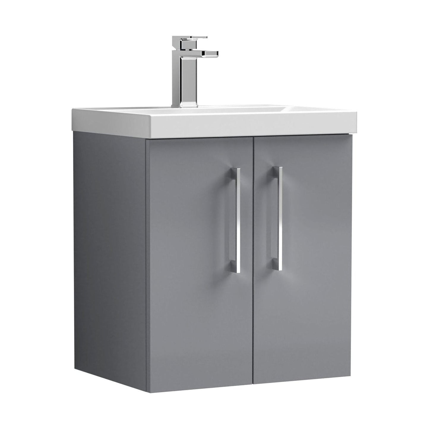 [BFLE2221D] Balterley  Contemporary Bathroom 2 Soft Close Door & Thin-Edge Wall Hung Vanity Unit Basin, Satin Grey, 500mm - Cutout