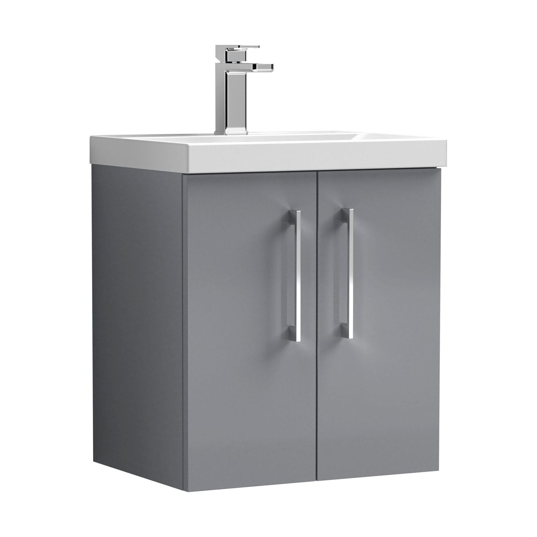 [BFLE2221D] Balterley  Contemporary Bathroom 2 Soft Close Door & Thin-Edge Wall Hung Vanity Unit Basin, Satin Grey, 500mm - Cutout