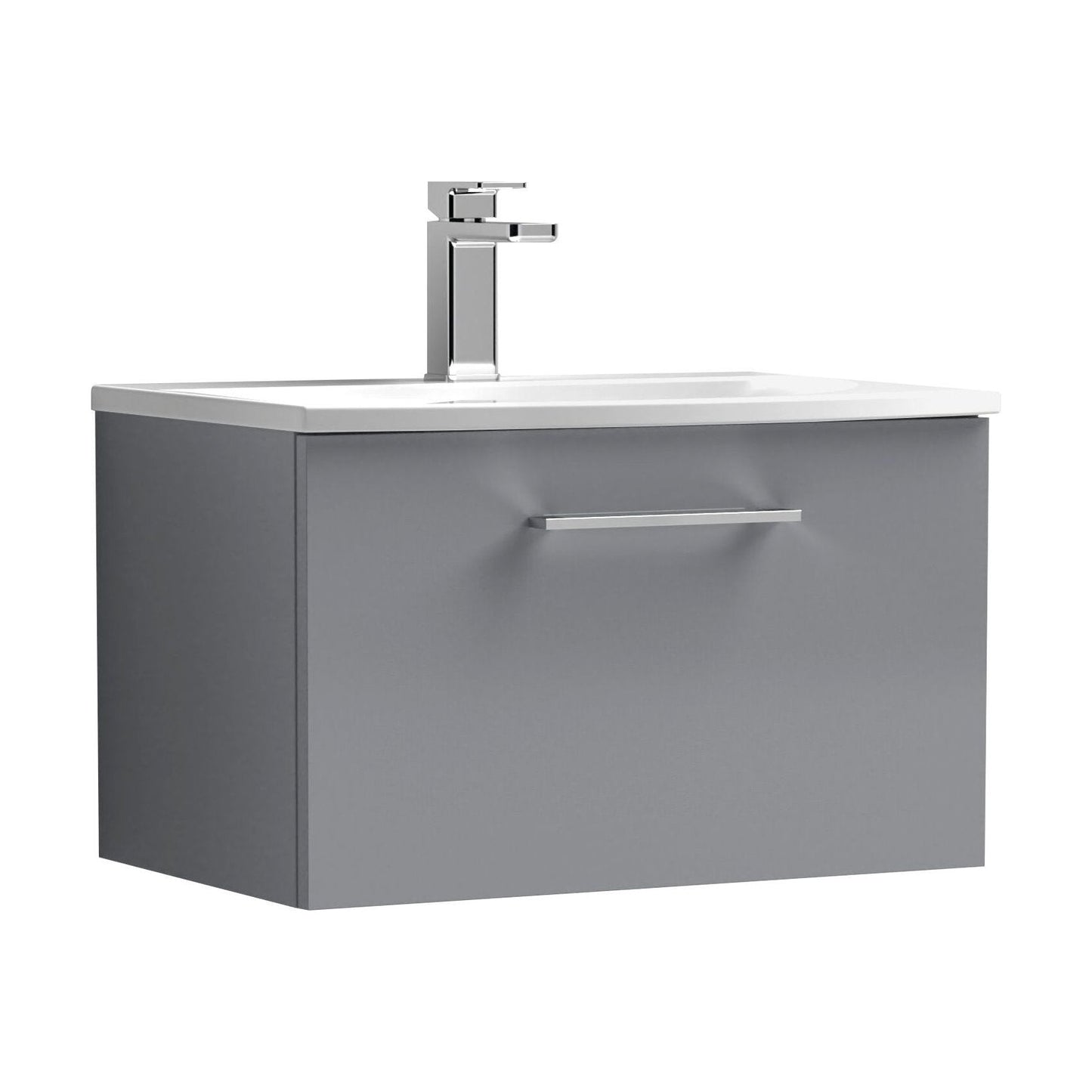 [BFLE2222G] Balterley  Modern Bathroom Wall Hung 1 Soft Close Drawer Vanity Unit & Curved Basin, Satin Grey, 600mm - Cutout