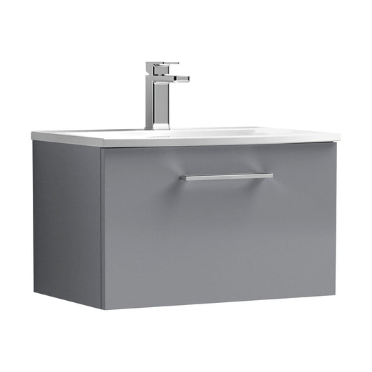 [BFLE2222G] Balterley  Modern Bathroom Wall Hung 1 Soft Close Drawer Vanity Unit & Curved Basin, Satin Grey, 600mm - Cutout