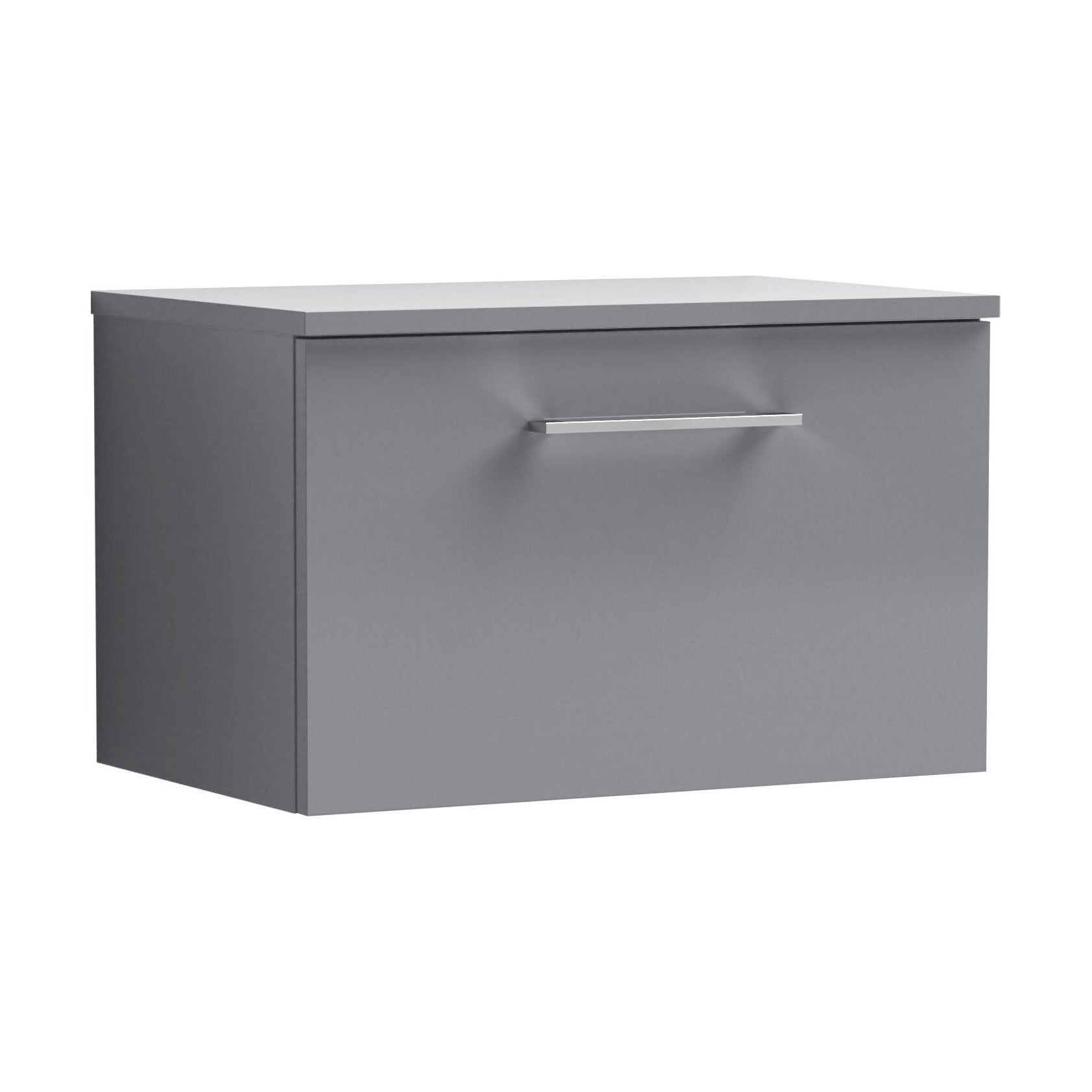 [BFLE2222W] Balterley Level 600mm Wall Hung 1 Drawer Vanity Unit with Worktop Modern Compact Bathroom Storage - Satin Grey - Cutout