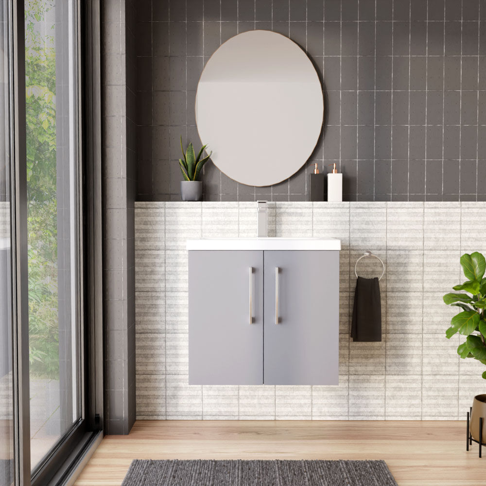 [BFLE2223A] Bramshall Contemporary 2 Door Wall Hung Vanity Basin Unit with Mid-Edge Basin, Choice of Size and Colour - Lifestyle 1