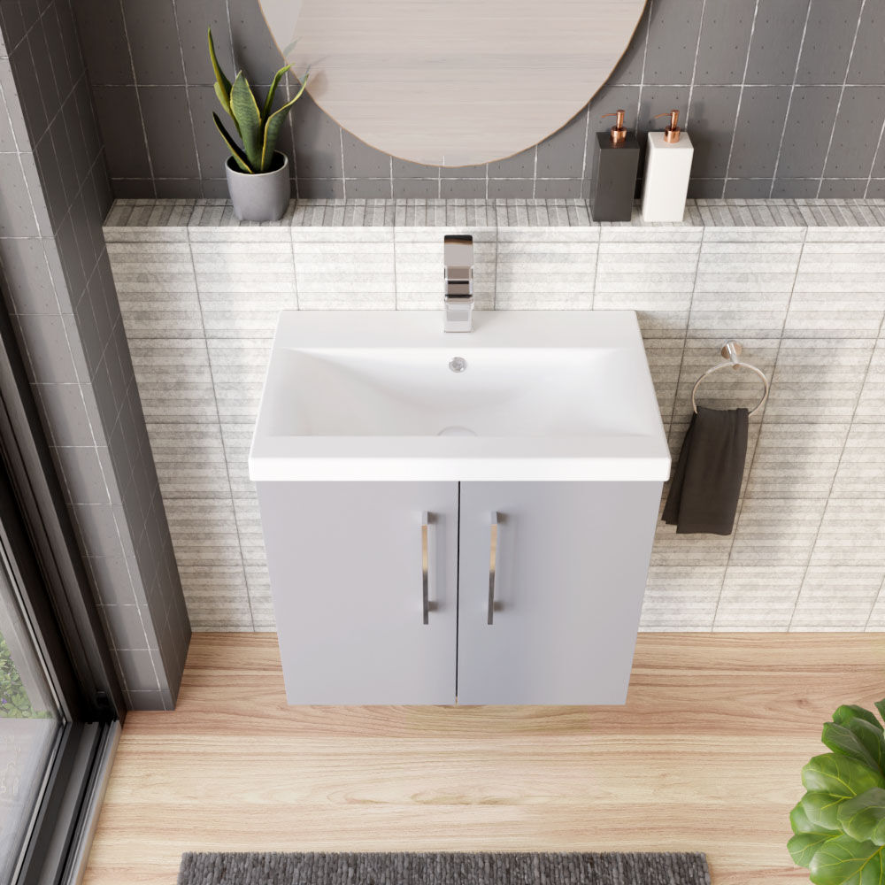 [BFLE2223A] Bramshall Contemporary 2 Door Wall Hung Vanity Basin Unit with Mid-Edge Basin, Choice of Size and Colour - Lifestyle 2
