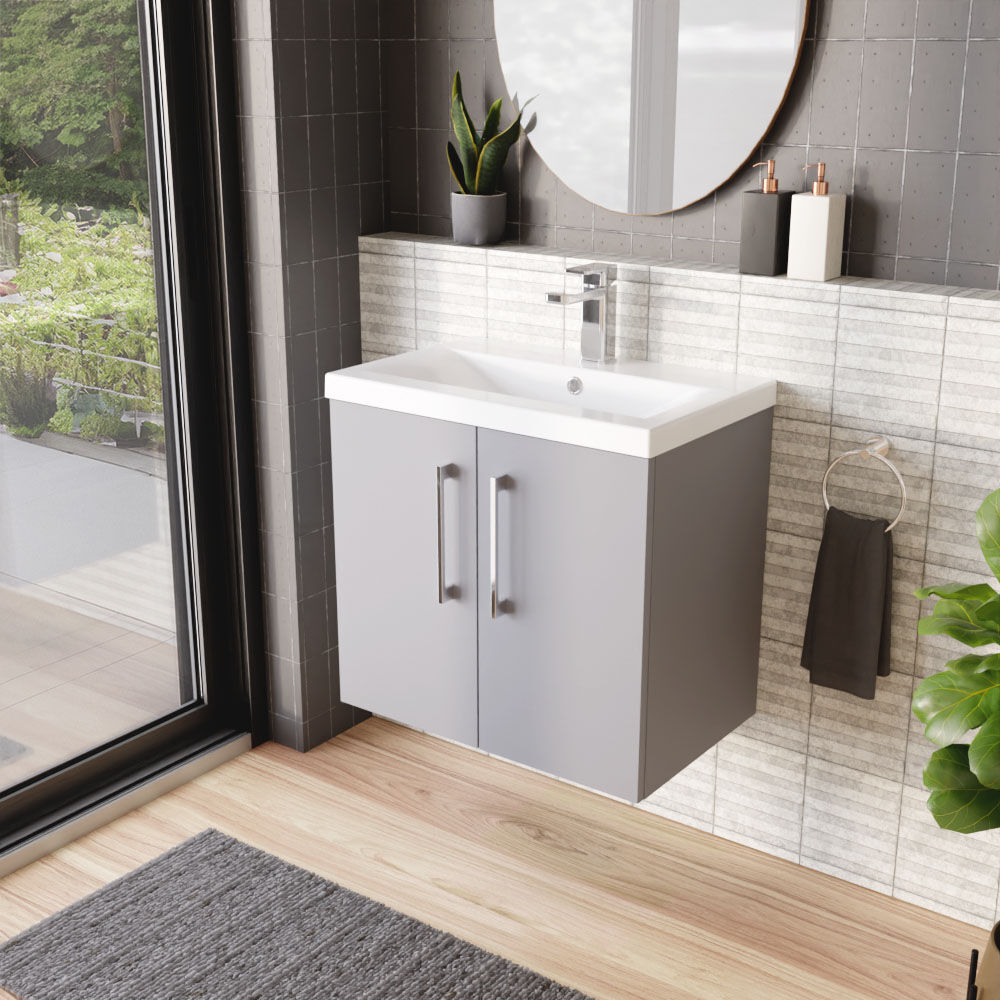[BFLE2223A] Bramshall Contemporary 2 Door Wall Hung Vanity Basin Unit with Mid-Edge Basin, Choice of Size and Colour - Lifestyle 3