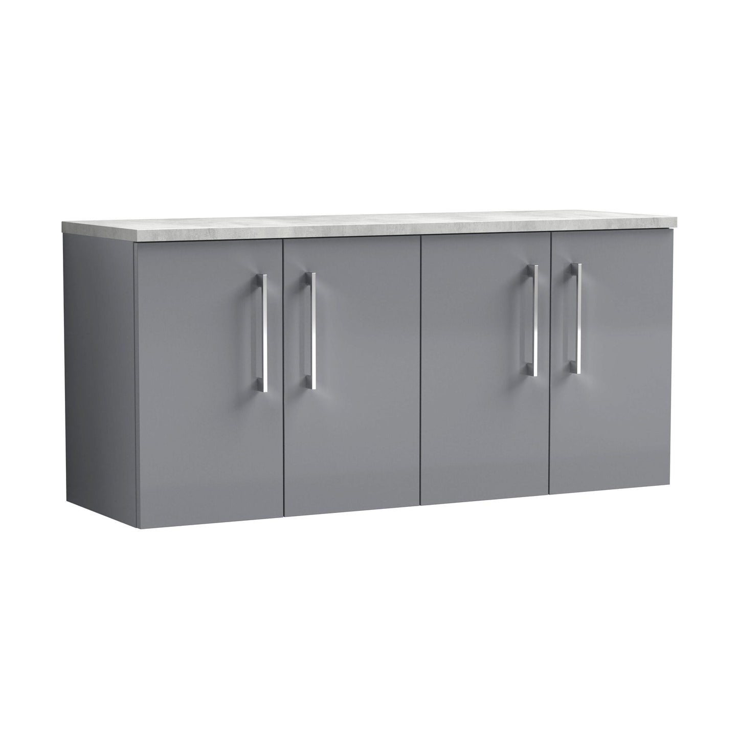 [BFLE2223LBG2] Balterley Level 1200mm Wall Hung 4 Door Vanity Unit with Laminate Worktop for Spacious Contemporary Bathroom Storage - Satin Grey - Cutout