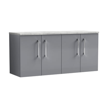 [BFLE2223LBG2] Balterley Level 1200mm Wall Hung 4 Door Vanity Unit with Laminate Worktop for Spacious Contemporary Bathroom Storage - Satin Grey - Cutout