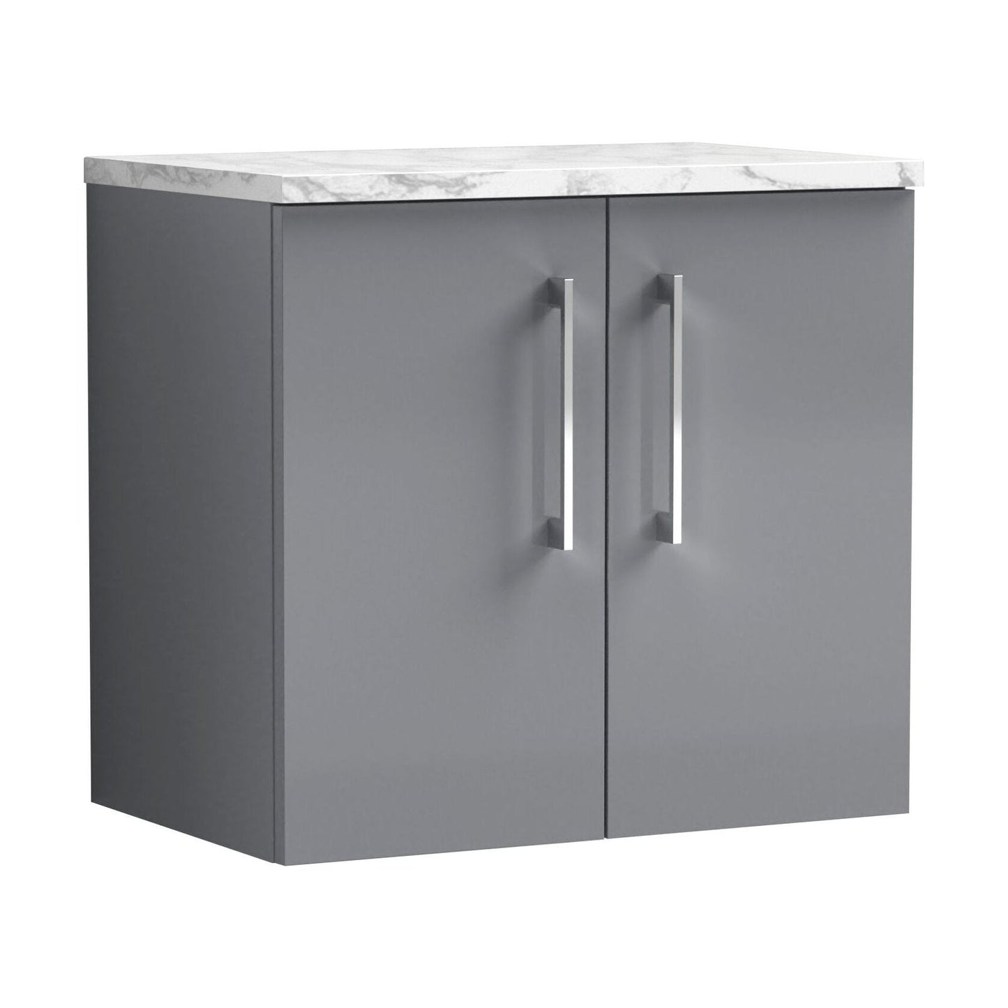 [BFLE2223LCM] Balterley Level 600mm Wall Hung 2 Door Vanity Unit with Laminate Worktop for Compact Modern Bathroom Storage Satin Grey - Cutout
