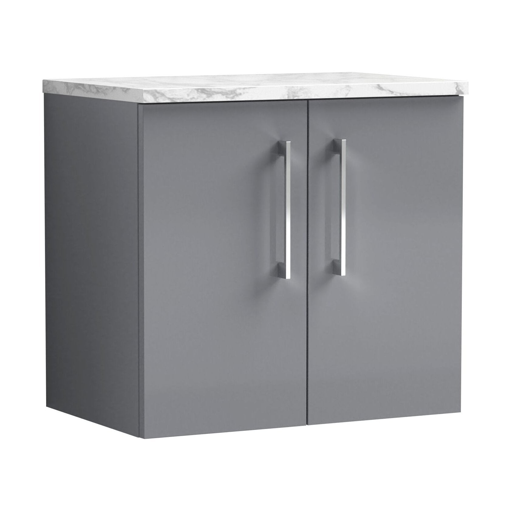 [BFLE2223LCM] Balterley Level 600mm Wall Hung 2 Door Vanity Unit with Laminate Worktop for Compact Modern Bathroom Storage Satin Grey - Cutout