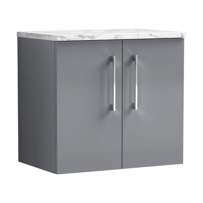 [BFLE2223LCM] Balterley Level 600mm Wall Hung 2 Door Vanity Unit with Laminate Worktop for Compact Modern Bathroom Storage Satin Grey - Cutout
