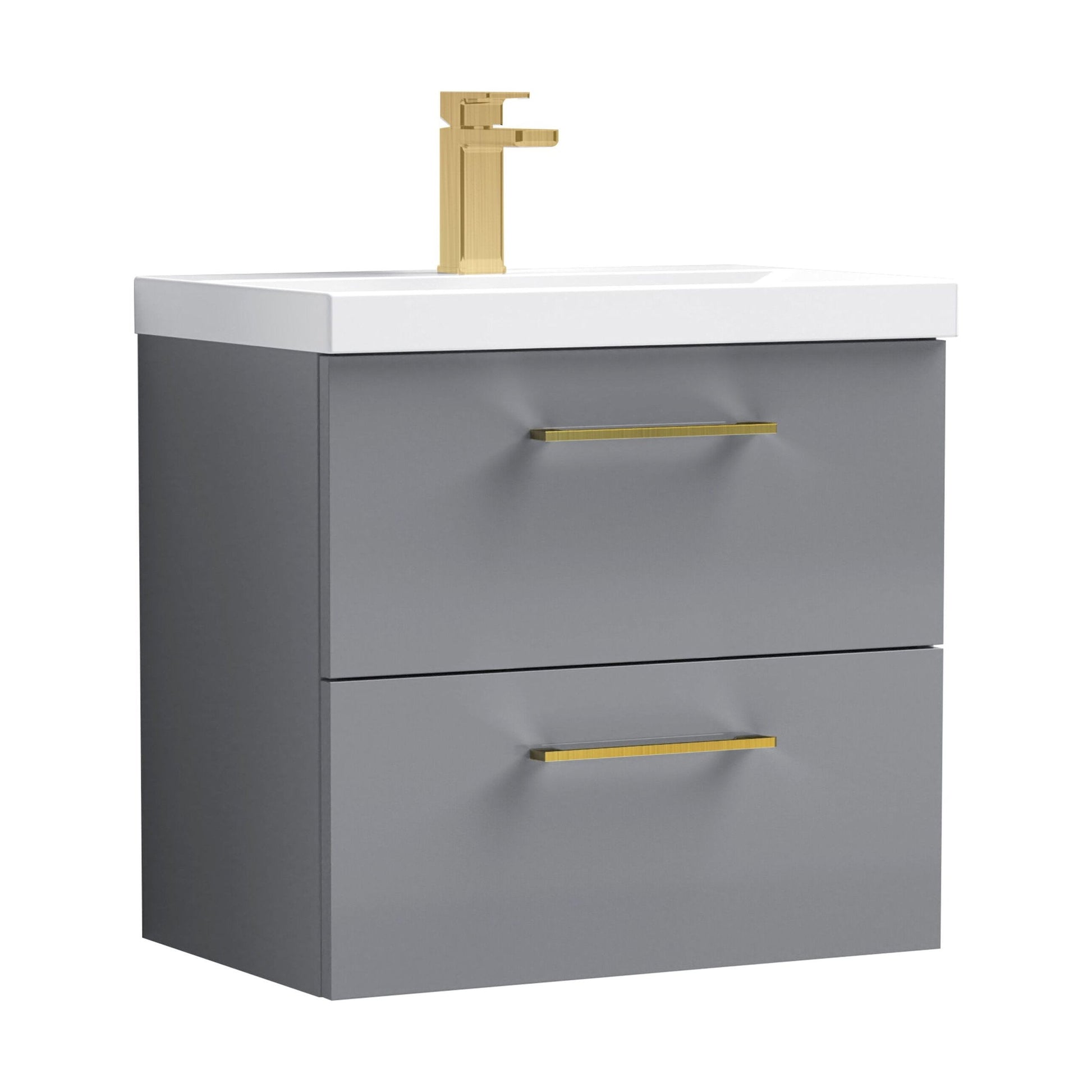 [BFLE2224AH017] Bramshall Wall Hung 2 Drawer Vanity Unit with Mid-Edge Ceramic Basin - Choice of Colour, Handle Finish and Size - Cutout