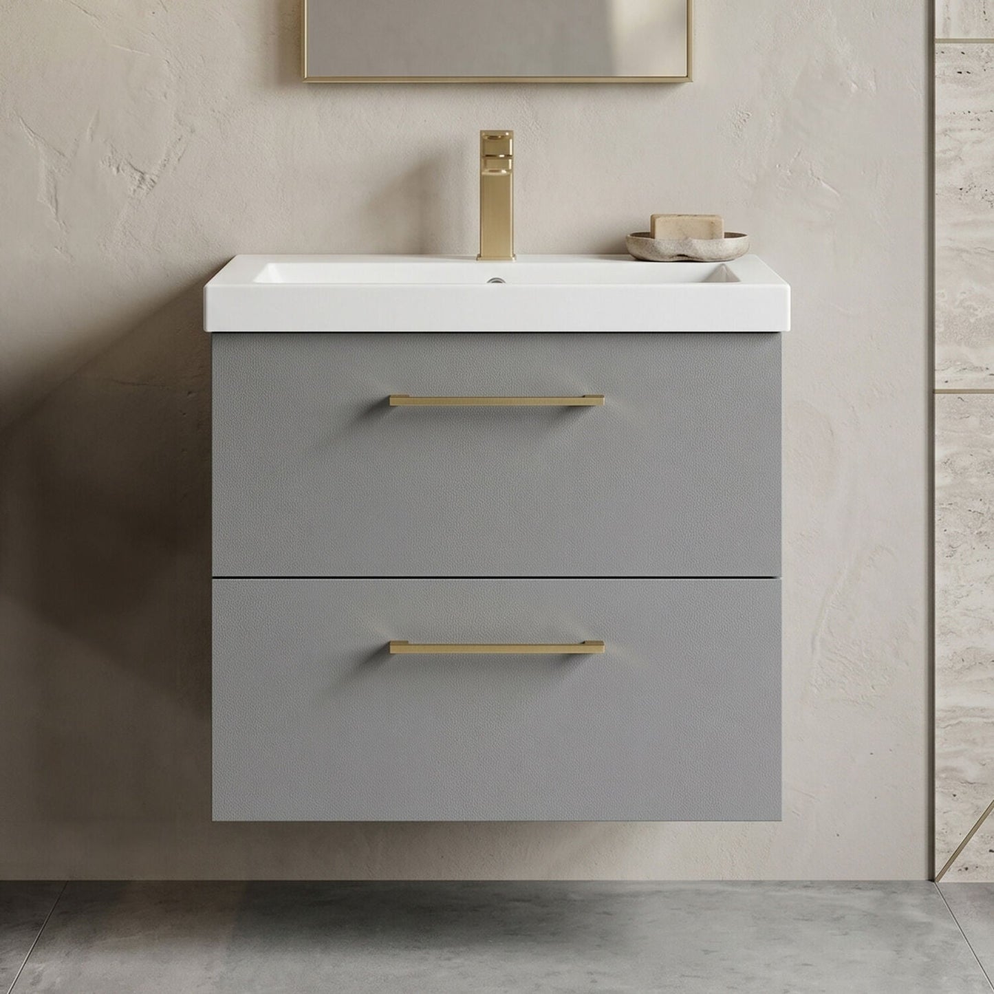 [BFLE2224AH017] Bramshall Wall Hung 2 Drawer Vanity Unit with Mid-Edge Ceramic Basin - Choice of Colour, Handle Finish and Size - Silo