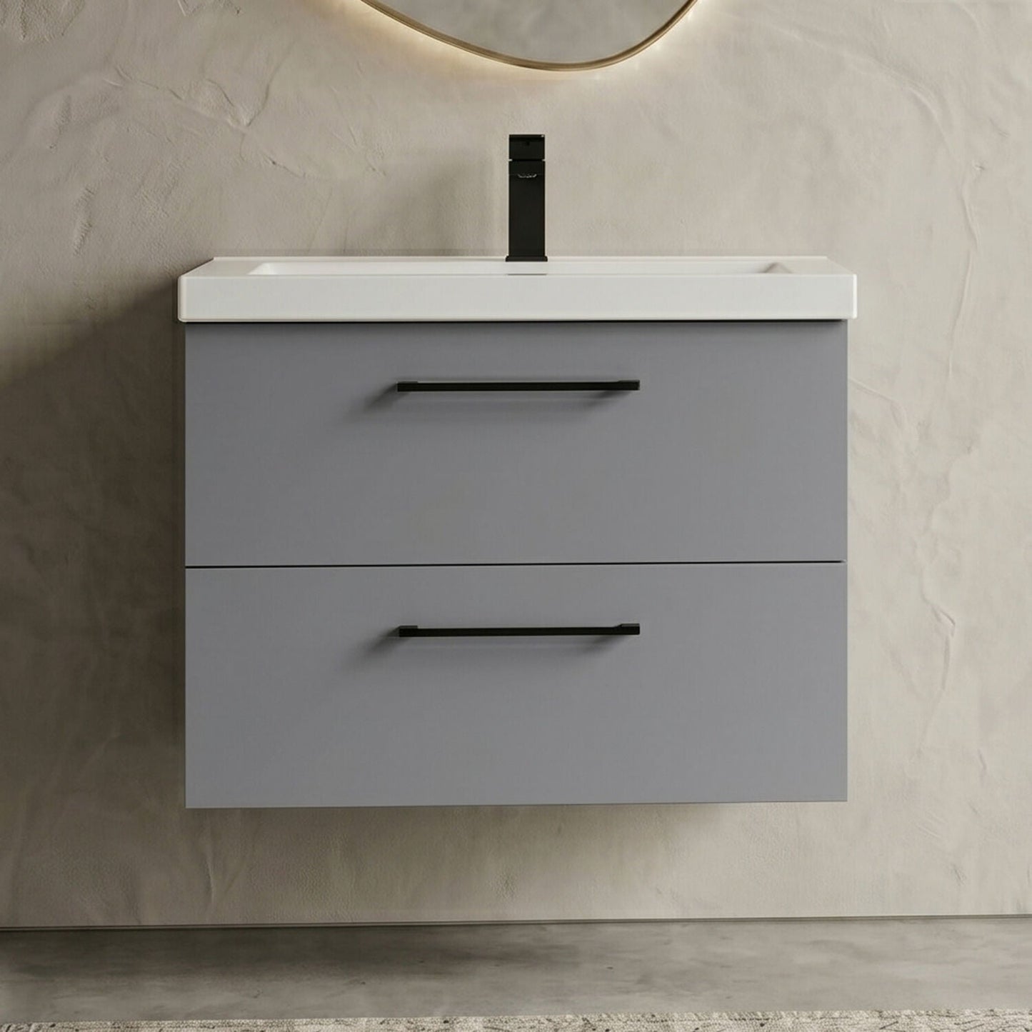 [BFLE2224AH018] Bramshall Wall Hung 2 Drawer Vanity Unit with Mid-Edge Ceramic Basin - Choice of Colour, Handle Finish and Size - Silo