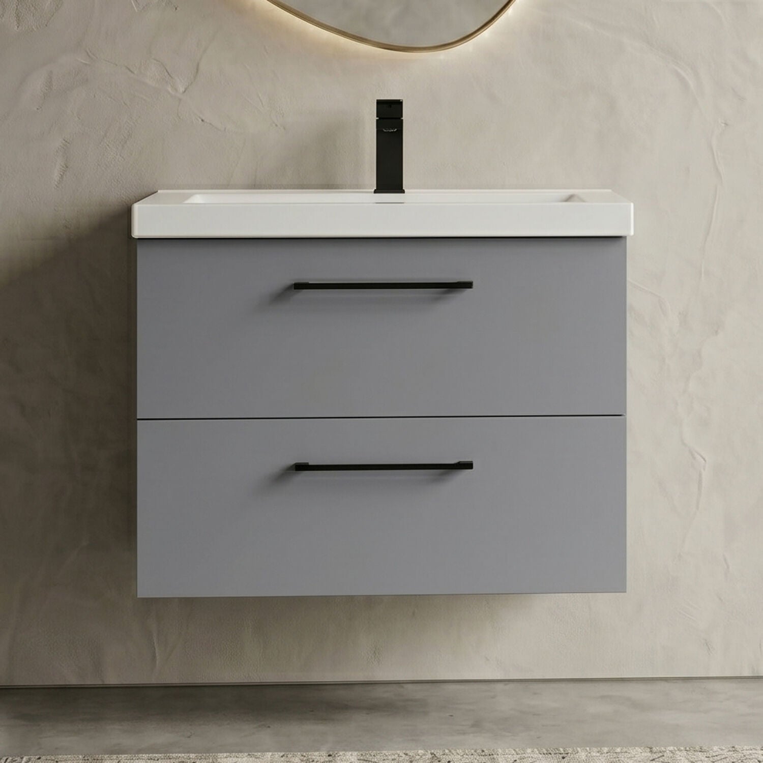 [BFLE2224AH018] Bramshall Wall Hung 2 Drawer Vanity Unit with Mid-Edge Ceramic Basin - Choice of Colour, Handle Finish and Size - Silo