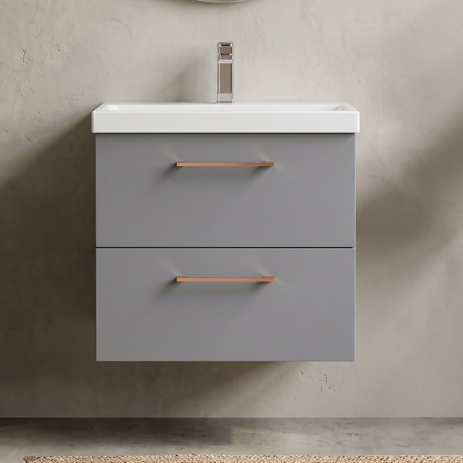 [BFLE2224AH019] Bramshall Wall Hung 2 Drawer Vanity Unit with Mid-Edge Ceramic Basin - Choice of Colour, Handle Finish and Size - Silo
