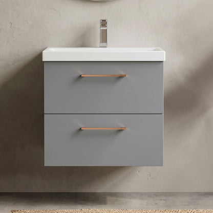 [BFLE2224AH019] Bramshall Wall Hung 2 Drawer Vanity Unit with Mid-Edge Ceramic Basin - Choice of Colour, Handle Finish and Size - Silo