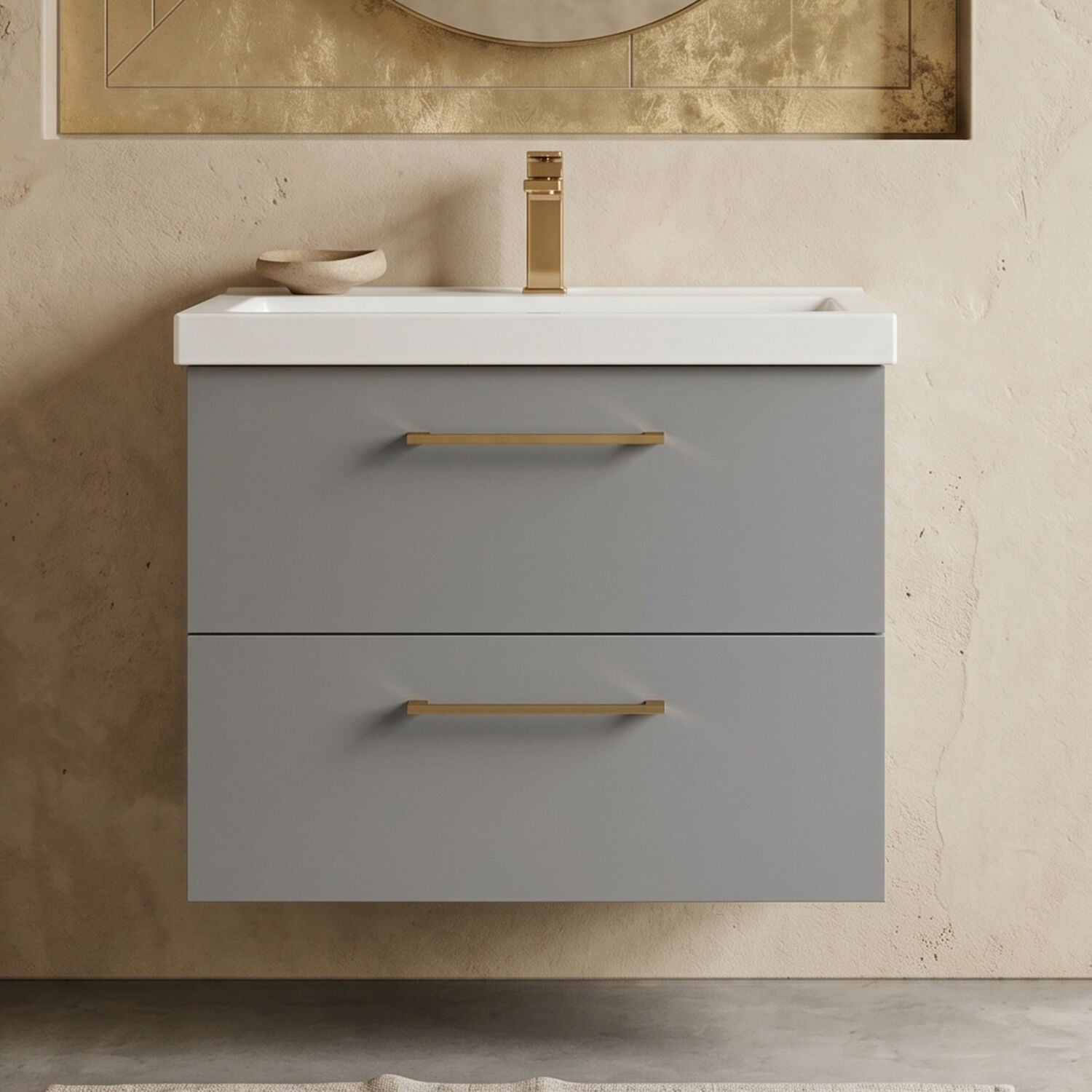 [BFLE2224AH1516] Bramshall Wall Hung 2 Drawer Vanity Unit with Mid-Edge Ceramic Basin - Choice of Colour, Handle Finish and Size - Silo