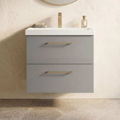 [BFLE2224AH716] Bramshall Wall Hung 2 Drawer Vanity Unit with Mid-Edge Ceramic Basin - Choice of Colour, Handle Finish and Size - Silo