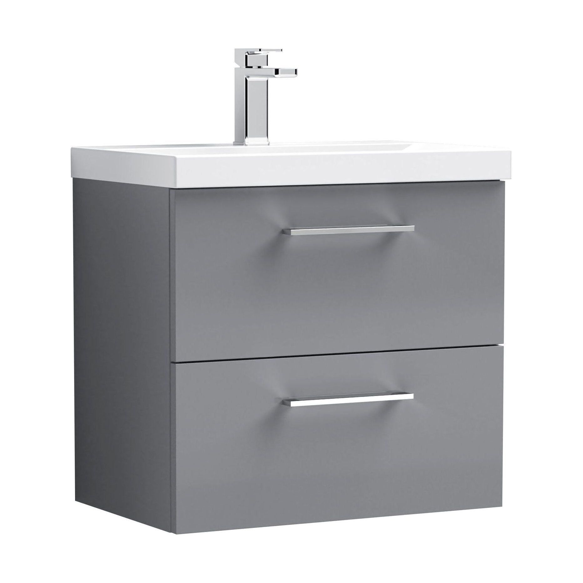 [BFLE2224A] Bramshall Wall Hung 2 Drawer Vanity Unit with Mid-Edge Ceramic Basin - Choice of Colour, Handle Finish and Size - Cutout