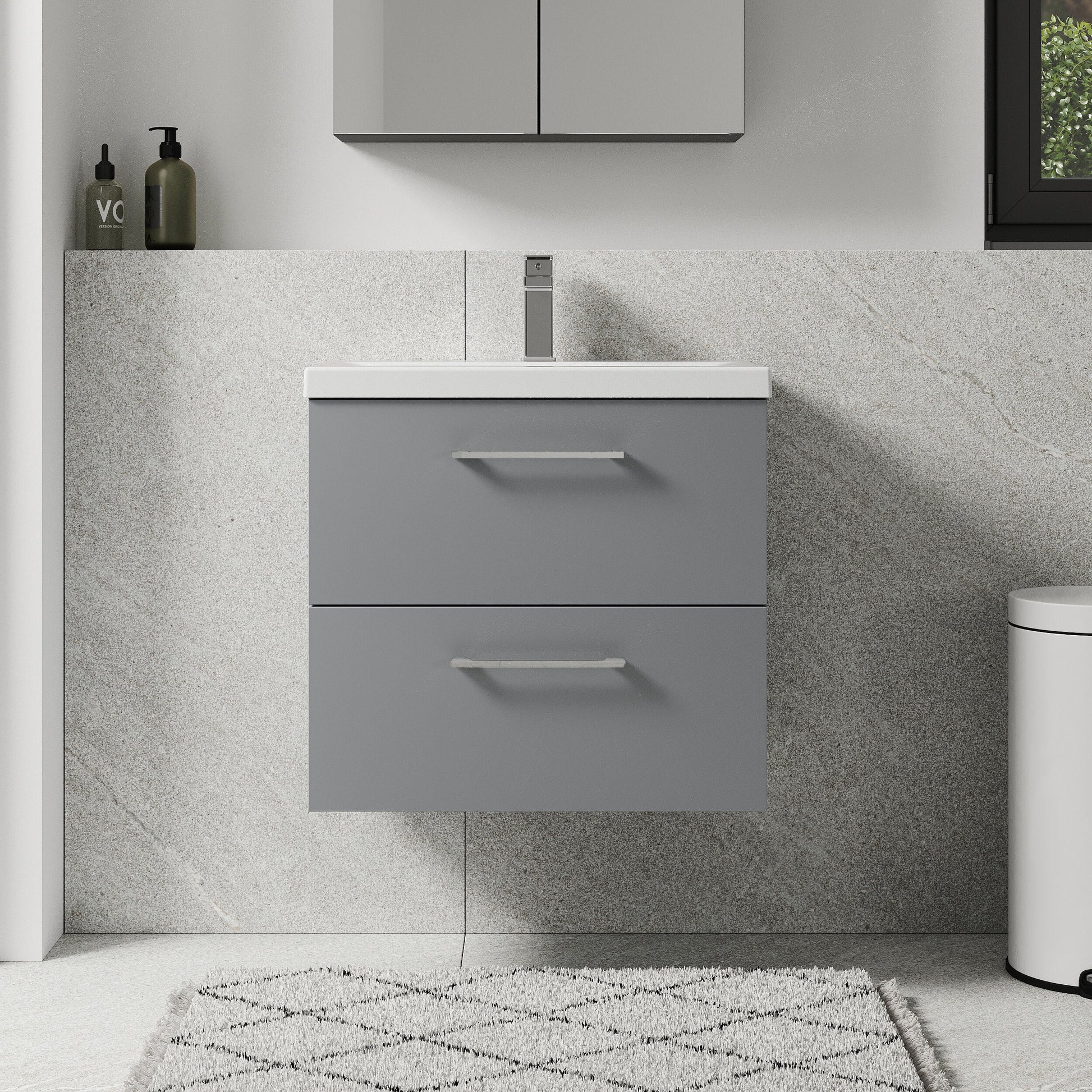 [BFLE2224A] Bramshall Wall Hung 2 Drawer Vanity Unit with Mid-Edge Ceramic Basin - Choice of Colour, Handle Finish and Size - Lifestyle 1