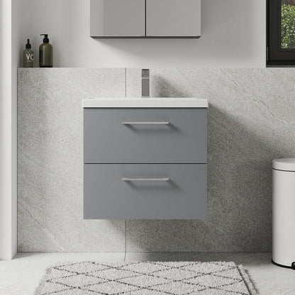 [BFLE2224A] Bramshall Wall Hung 2 Drawer Vanity Unit with Mid-Edge Ceramic Basin - Choice of Colour, Handle Finish and Size - Lifestyle 1