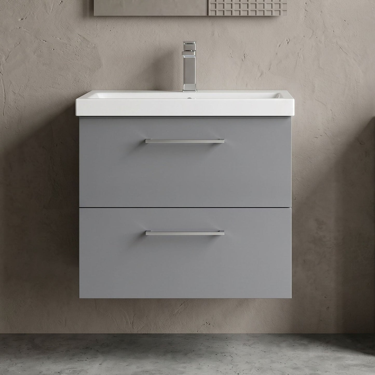 [BFLE2224A] Bramshall Wall Hung 2 Drawer Vanity Unit with Mid-Edge Ceramic Basin - Choice of Colour, Handle Finish and Size - Silo