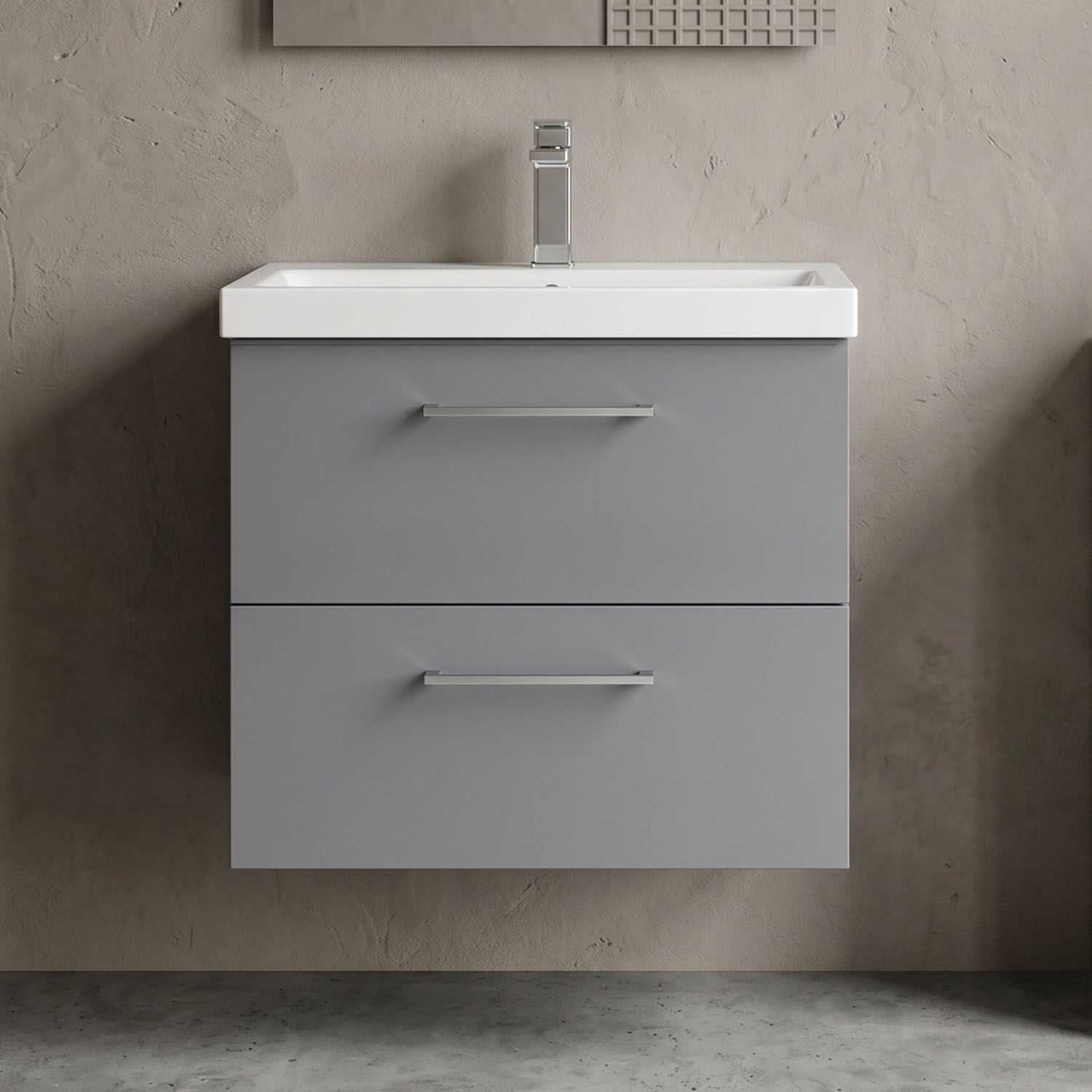 [BFLE2224A] Bramshall Wall Hung 2 Drawer Vanity Unit with Mid-Edge Ceramic Basin - Choice of Colour, Handle Finish and Size - Silo