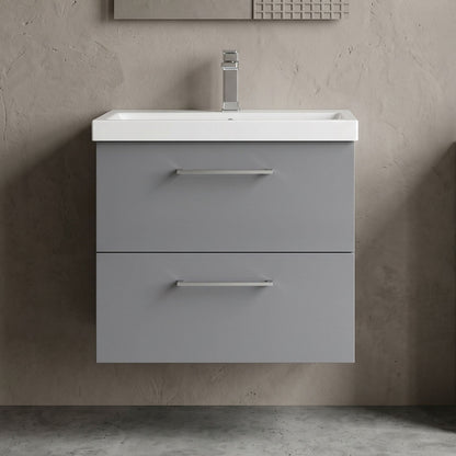 [BFLE2224A] Bramshall Wall Hung 2 Drawer Vanity Unit with Mid-Edge Ceramic Basin - Choice of Colour, Handle Finish and Size - Silo