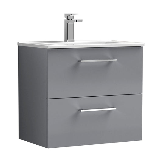[BFLE2224B] Balterley Level Modern Bathroom 2 Soft Close Drawer & Minimalist Wall Hung Vanity Unit Basin, Satin Grey, 440mm - Cutout