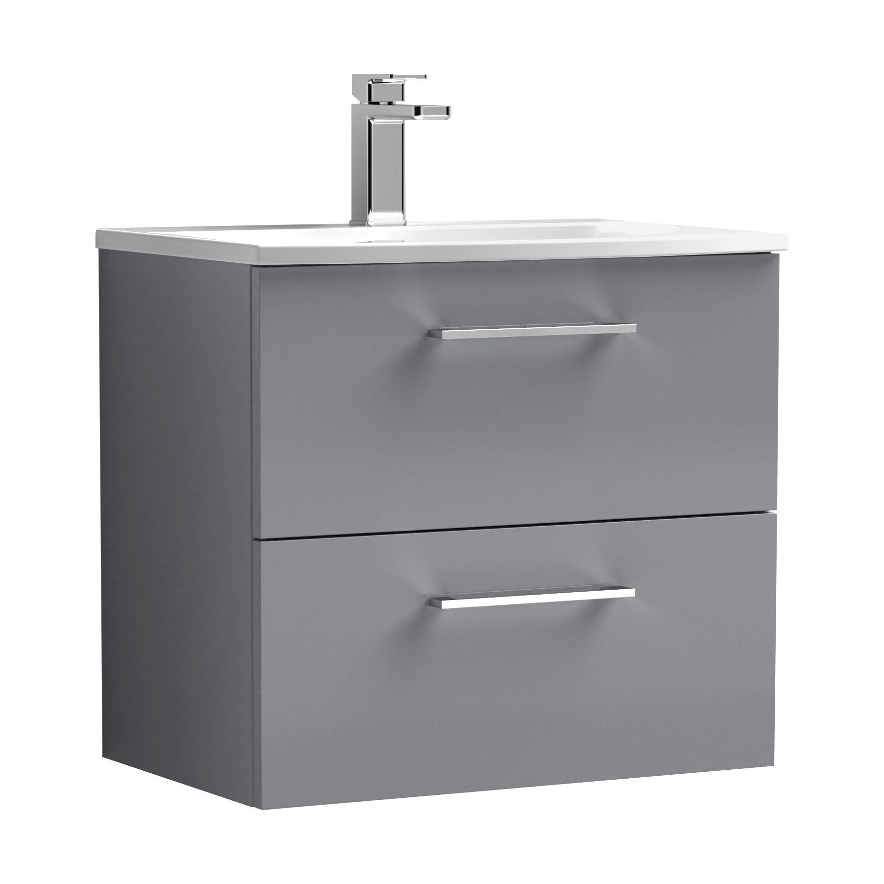 [BFLE2224G] Balterley  Modern Bathroom Wall Hung 2 Soft Close Drawer Vanity Unit & Curved Basin, Satin Grey, 600mm - Cutout