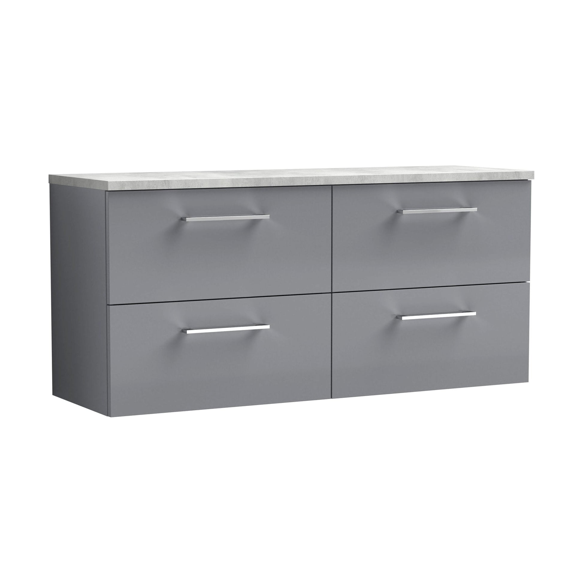 [BFLE2224LBG2] Balterley Level 1200mm Wall Hung 4 Drawer Vanity Unit & Laminate Worktop for Spacious Contemporary Bathroom Storage, Satin Grey - Cutout