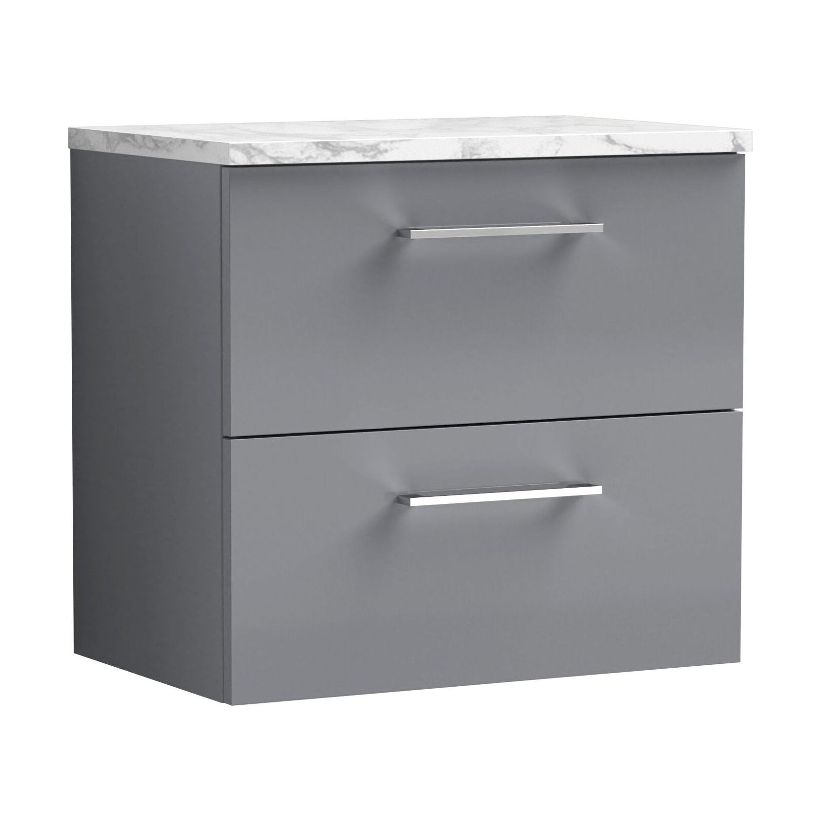 [BFLE2224LCM] Balterley Level 600mm Wall Hung 2 Drawer Vanity Unit with Laminate Worktop for Stylish Compact Bathroom Storage Satin Grey - Cutout