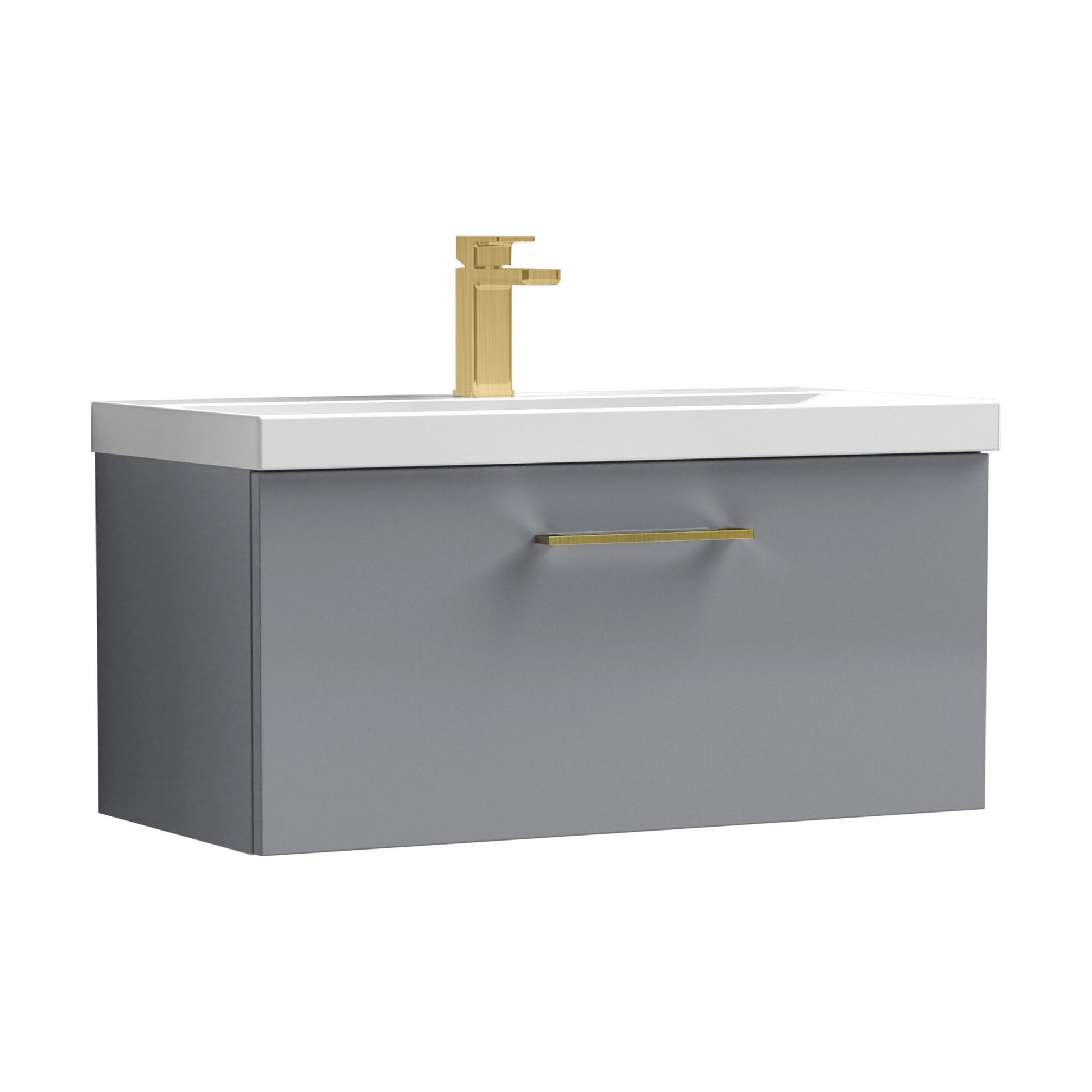 [BFLE2225AH017] Bramshall Wall Hung 1 Drawer Vanity Unit with Mid-Edge Ceramic Basin - Choice of Colour, Handle Finish and Size - Cutout