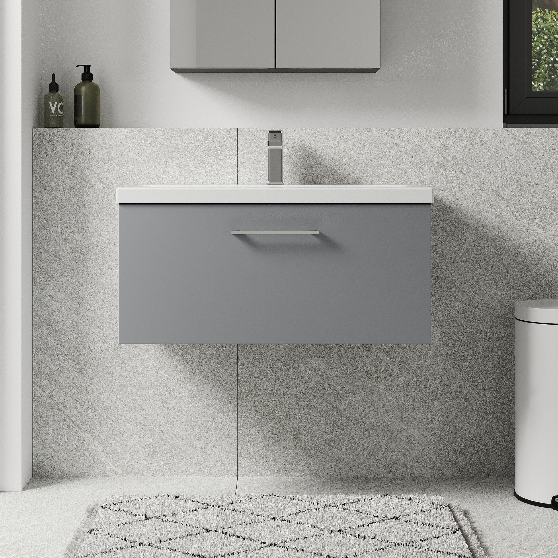 [BFLE2225A] Bramshall Wall Hung 1 Drawer Vanity Unit with Mid-Edge Ceramic Basin - Choice of Colour, Handle Finish and Size - Lifestyle 1