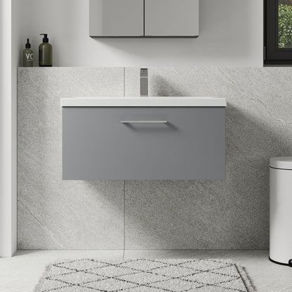 [BFLE2225A] Bramshall Wall Hung 1 Drawer Vanity Unit with Mid-Edge Ceramic Basin - Choice of Colour, Handle Finish and Size - Lifestyle 1