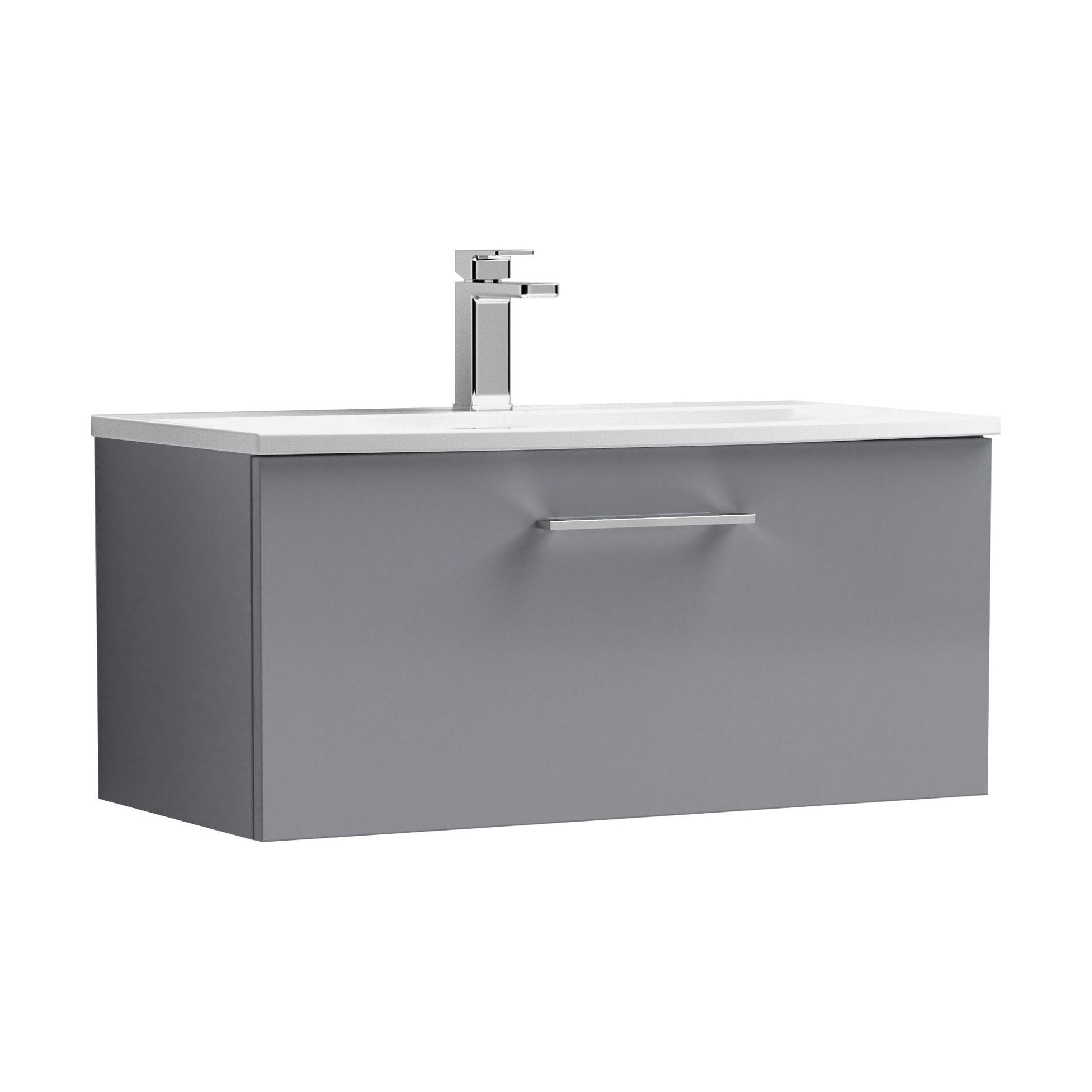 [BFLE2225G] Balterley  Modern Bathroom Wall Hung 1 Soft Close Drawer Vanity Unit & Curved Basin, Satin Grey, 800mm - Cutout