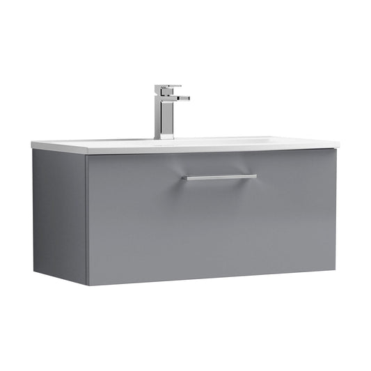[BFLE2225G] Balterley  Modern Bathroom Wall Hung 1 Soft Close Drawer Vanity Unit & Curved Basin, Satin Grey, 800mm - Cutout