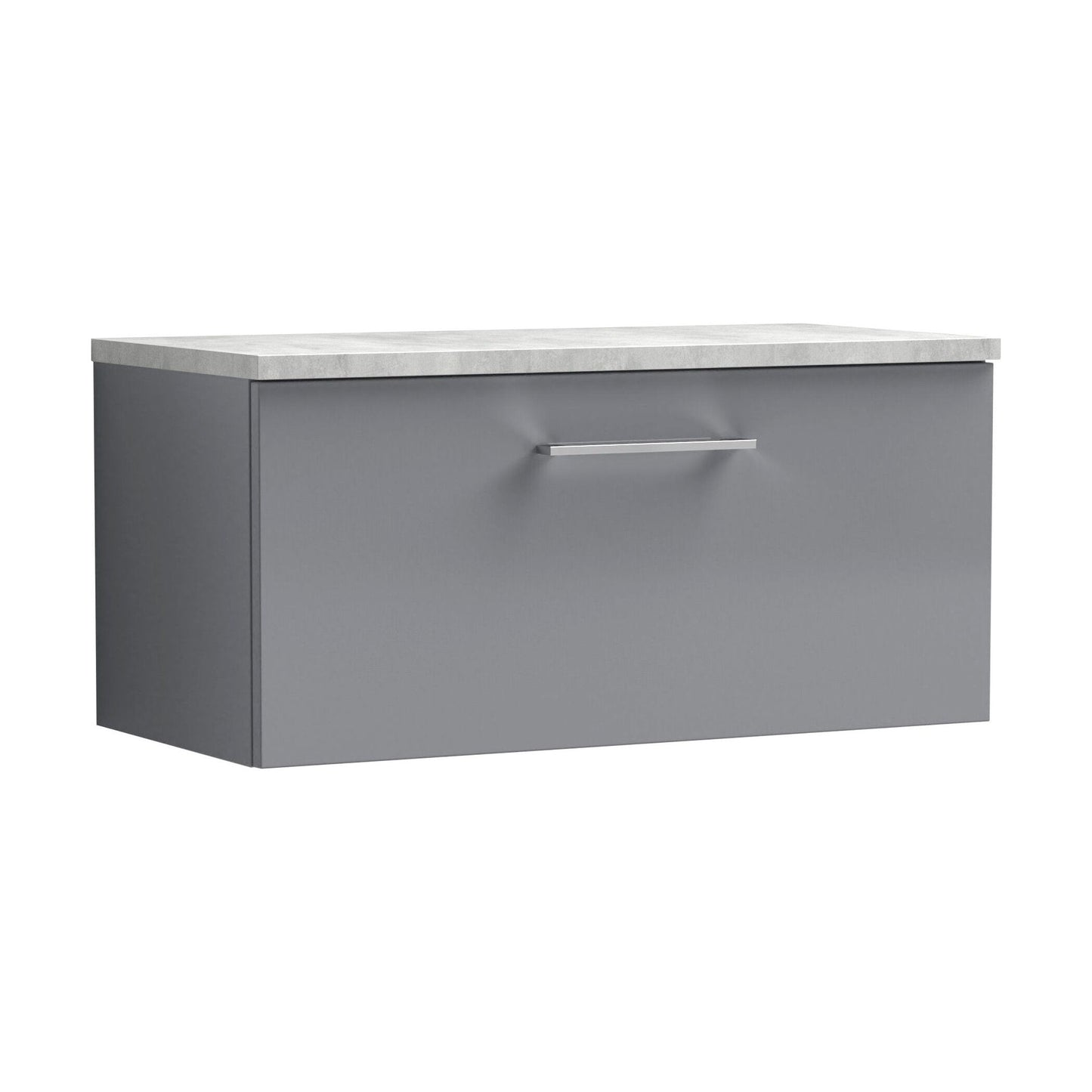 [BFLE2225LBG] Balterley Level 800mm Wall Hung Single Drawer Vanity Unit with Laminate Worktop for Stylish Compact Bathroom Storage - Satin Grey - Cutout
