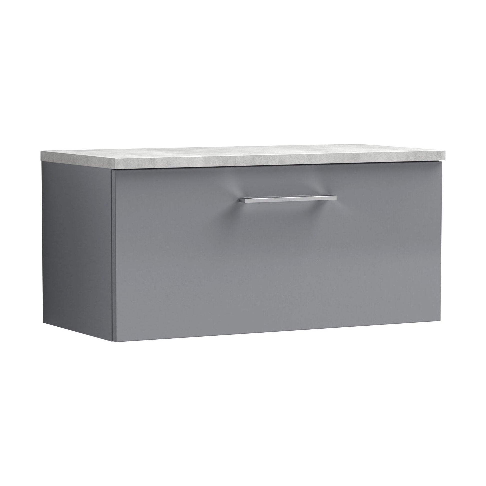 [BFLE2225LBG] Balterley Level 800mm Wall Hung Single Drawer Vanity Unit with Laminate Worktop for Stylish Compact Bathroom Storage - Satin Grey - Cutout