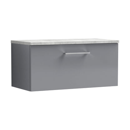 [BFLE2225LBG] Balterley Level 800mm Wall Hung Single Drawer Vanity Unit with Laminate Worktop for Stylish Compact Bathroom Storage - Satin Grey - Cutout