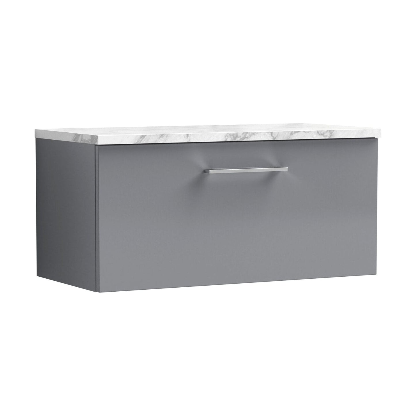 [BFLE2225LCM] Balterley Level 800mm Wall Hung 1 Drawer Vanity Unit with Laminate Worktop for Stylish Modern Bathroom Storage - Satin Grey - Cutout