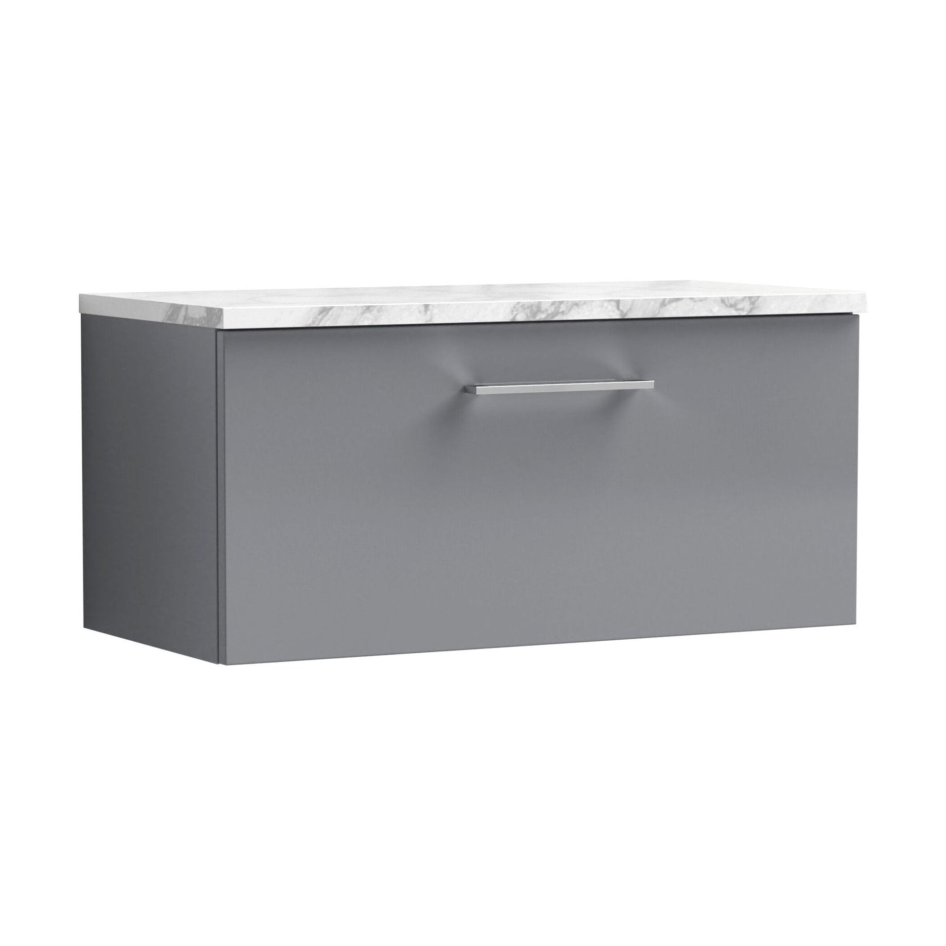 [BFLE2225LCM] Balterley Level 800mm Wall Hung 1 Drawer Vanity Unit with Laminate Worktop for Stylish Modern Bathroom Storage - Satin Grey - Cutout