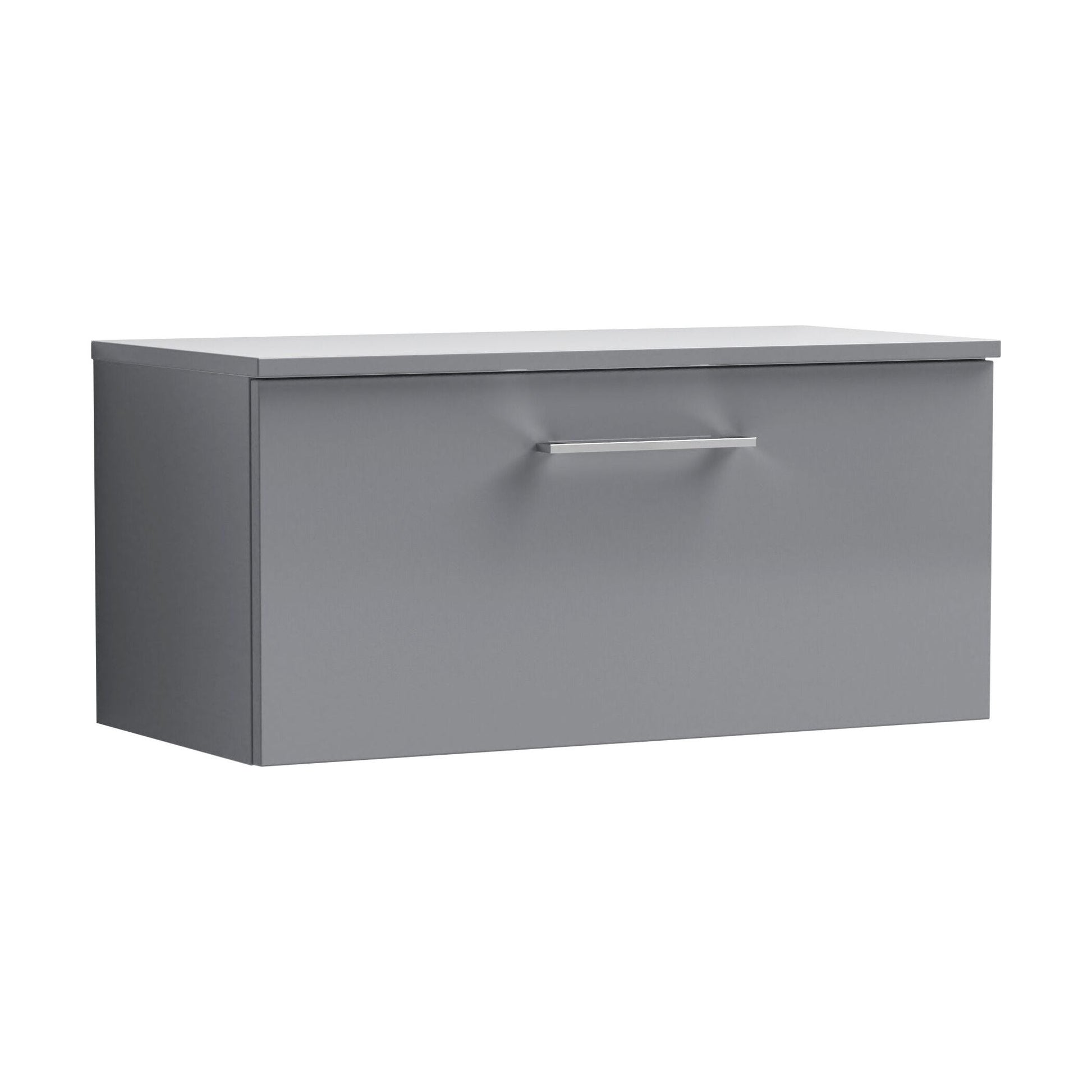 [BFLE2225W] Balterley Level 800mm Wall Hung 1 Drawer Vanity Unit with Worktop Stylish Mid-Size Bathroom Storage Solution - Satin Grey - Cutout