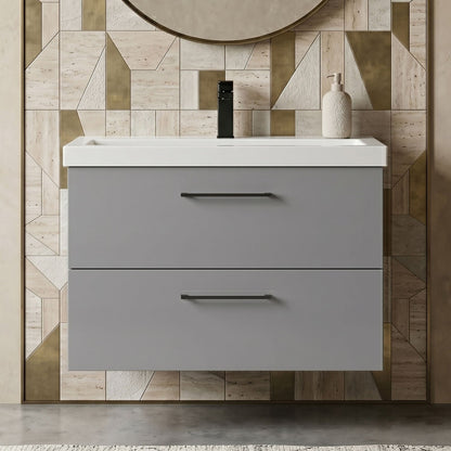 [BFLE2226AH018] Bramshall Wall Hung 2 Drawer Vanity Unit with Mid-Edge Ceramic Basin - Choice of Colour, Handle Finish and Size - Silo
