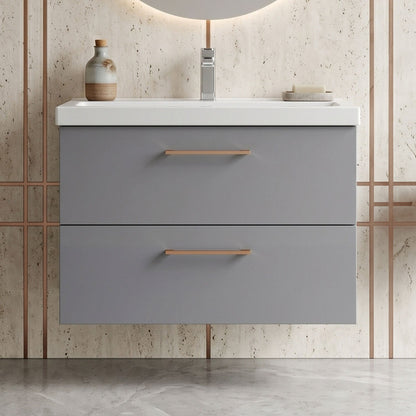 [BFLE2226AH019] Bramshall Wall Hung 2 Drawer Vanity Unit with Mid-Edge Ceramic Basin - Choice of Colour, Handle Finish and Size - Silo
