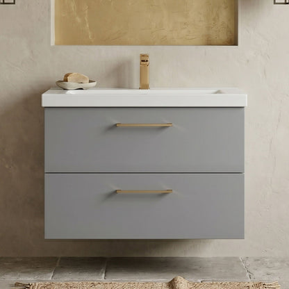 [BFLE2226AH1516] Bramshall Wall Hung 2 Drawer Vanity Unit with Mid-Edge Ceramic Basin - Choice of Colour, Handle Finish and Size - Silo