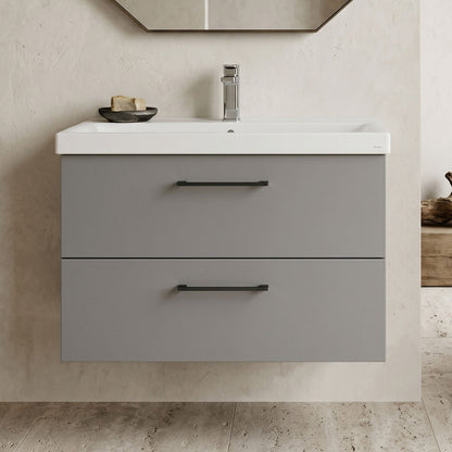 [BFLE2226AH716] Bramshall Wall Hung 2 Drawer Vanity Unit with Mid-Edge Ceramic Basin - Choice of Colour, Handle Finish and Size - Silo