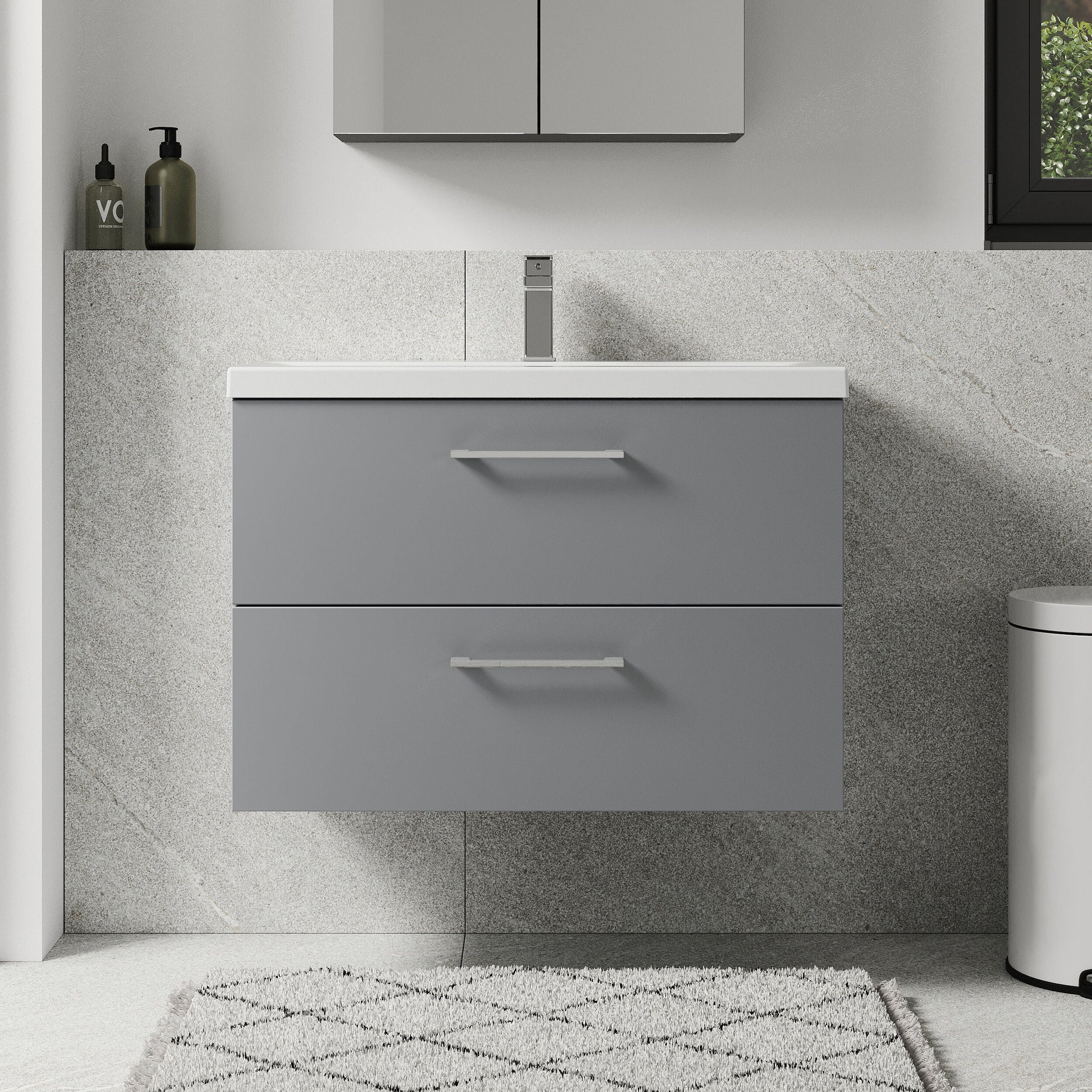 [BFLE2226A] Bramshall Wall Hung 2 Drawer Vanity Unit with Mid-Edge Ceramic Basin - Choice of Colour, Handle Finish and Size - Lifestyle 1