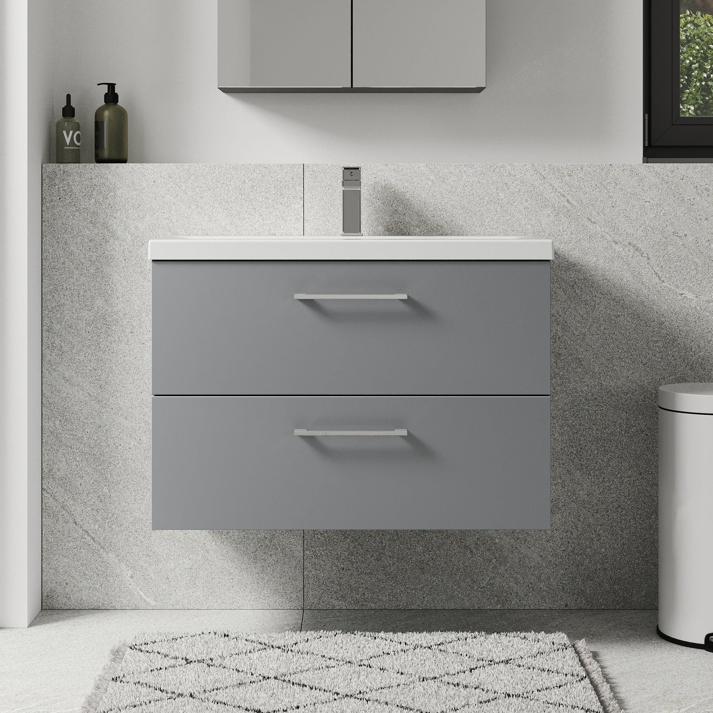 [BFLE2226A] Bramshall Wall Hung 2 Drawer Vanity Unit with Mid-Edge Ceramic Basin - Choice of Colour, Handle Finish and Size - Lifestyle 1